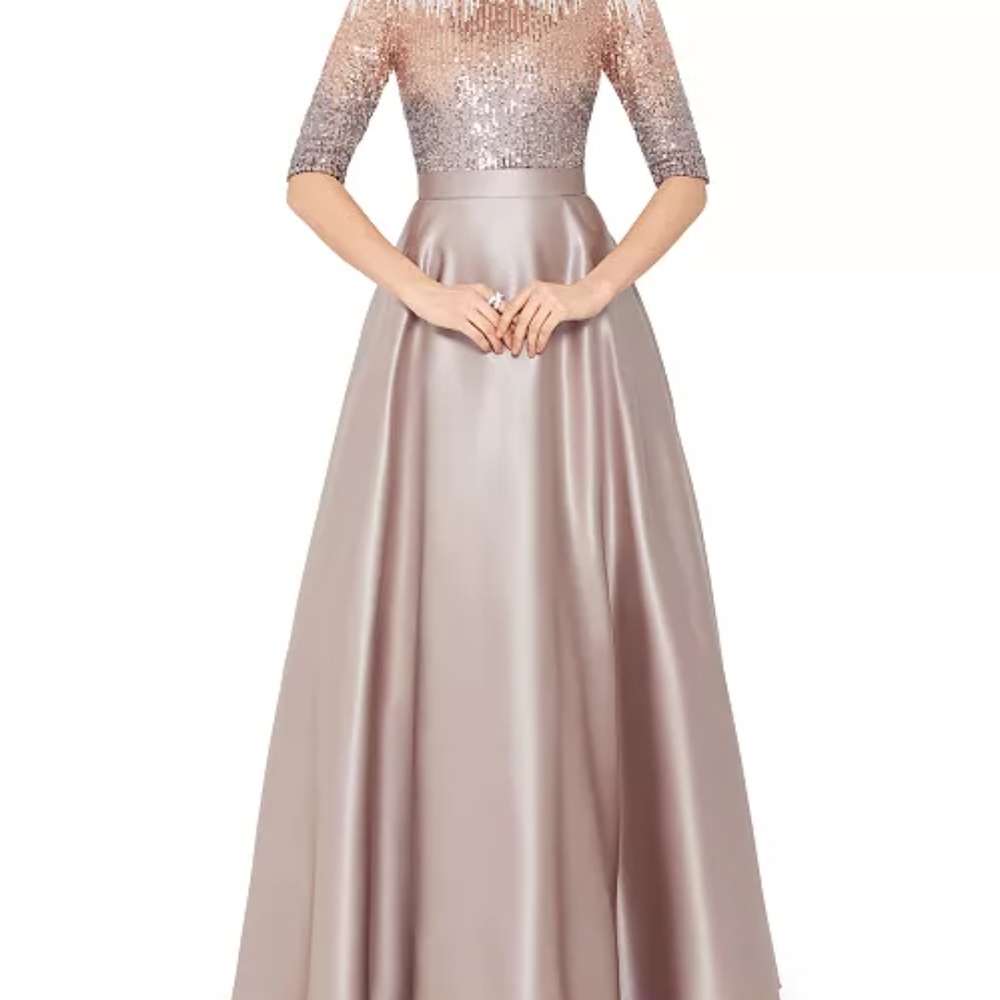 Betsy & Adam Metallic Maxi Dress - Silver and Rose Gold